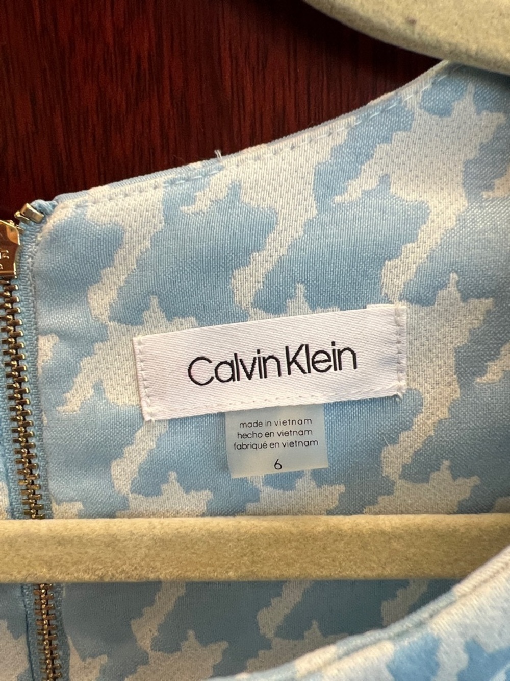 Calvin Klein Sky Blue & White Houndstooth Midi Sheath Dress - Picture 2 of 3